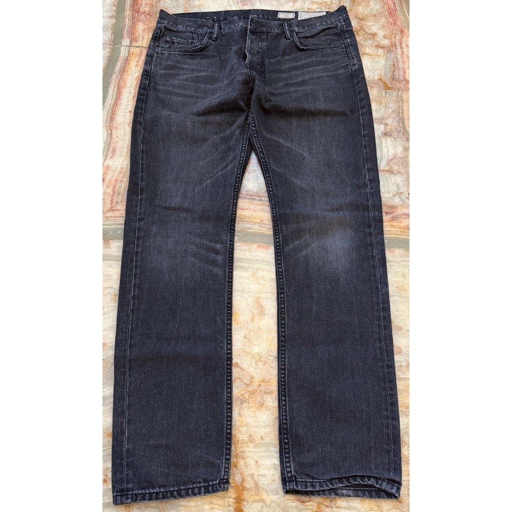All Saints Mens Straight Jeans Black Denim Iggy Slim Fit Whisker‎ Dark Wash W34